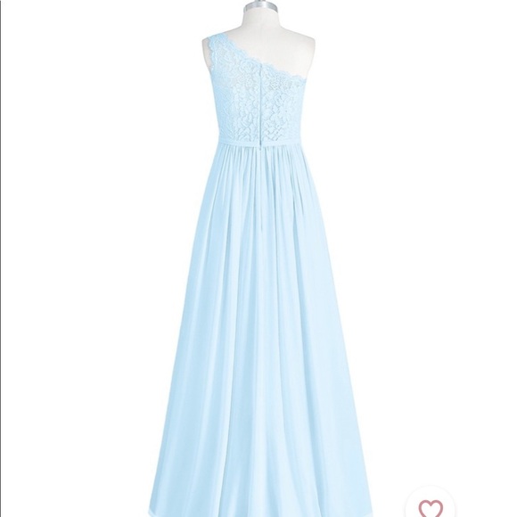 Azazie Sky Blue Lace Chiffon One Shoulder Maxi Dress EUC - Picture 5 of 5